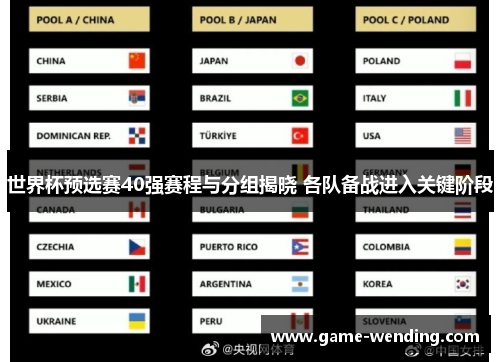 世界杯预选赛40强赛程与分组揭晓 各队备战进入关键阶段