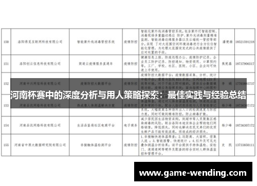 河南杯赛中的深度分析与用人策略探索：最佳实践与经验总结